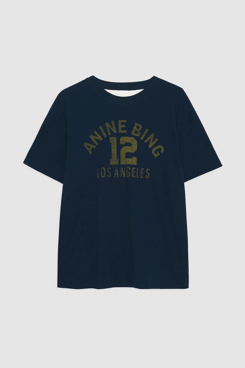 T Shirts Anine Bing Toni Reversible Bleu Marine Blanche Femme | TCS-7729811